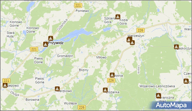 mapa Miłowo gmina Przywidz, Miłowo gmina Przywidz na mapie Targeo