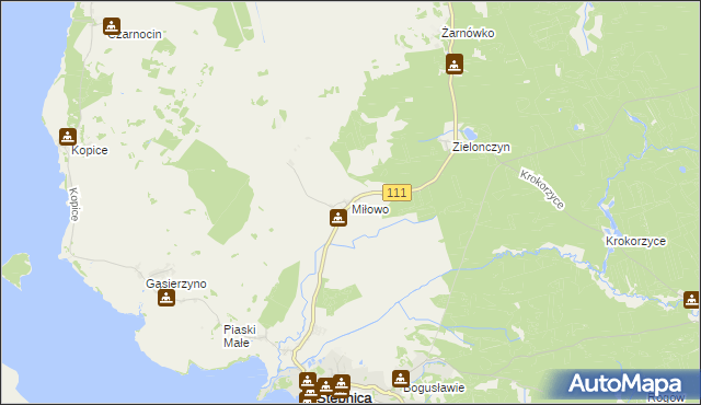 mapa Miłowo gmina Stepnica, Miłowo gmina Stepnica na mapie Targeo