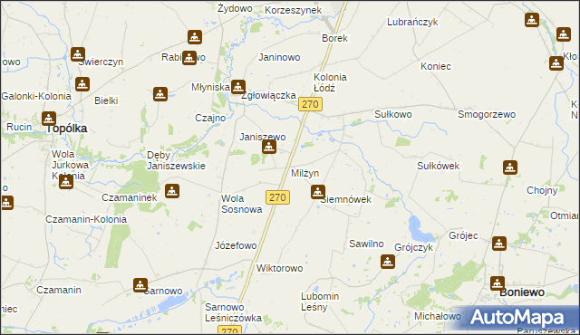 mapa Milżyn, Milżyn na mapie Targeo