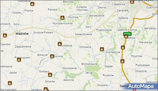 mapa Mirkowice gmina Bodzechów, Mirkowice gmina Bodzechów na mapie Targeo