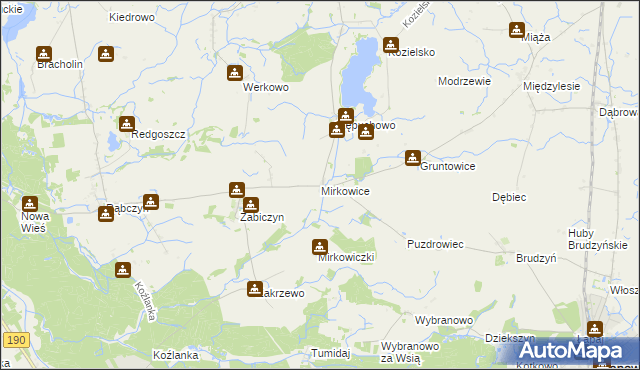 mapa Mirkowice gmina Mieścisko, Mirkowice gmina Mieścisko na mapie Targeo