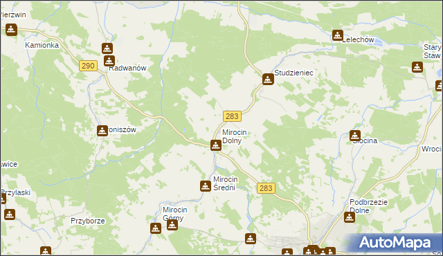 mapa Mirocin Dolny, Mirocin Dolny na mapie Targeo