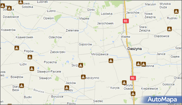 mapa Miroszewice, Miroszewice na mapie Targeo