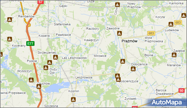 mapa Mirowice gmina Grójec, Mirowice gmina Grójec na mapie Targeo