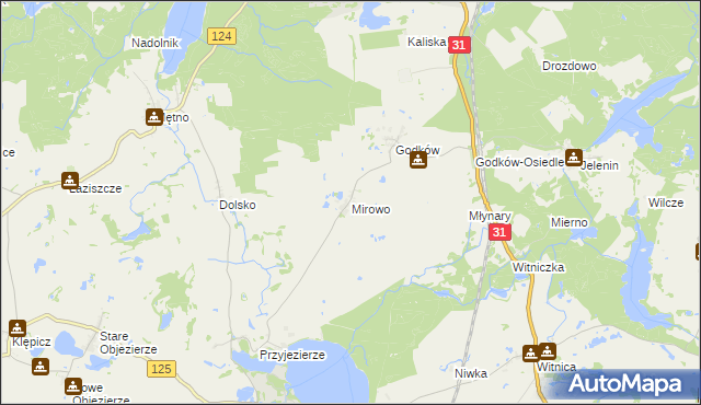 mapa Mirowo gmina Moryń, Mirowo gmina Moryń na mapie Targeo