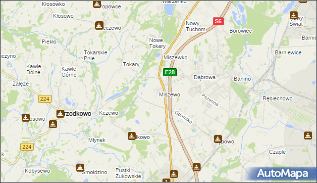 mapa Miszewo gmina Żukowo, Miszewo gmina Żukowo na mapie Targeo