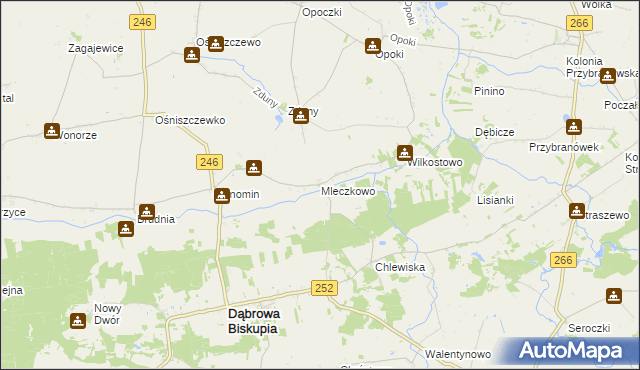 mapa Mleczkowo gmina Dąbrowa Biskupia, Mleczkowo gmina Dąbrowa Biskupia na mapie Targeo