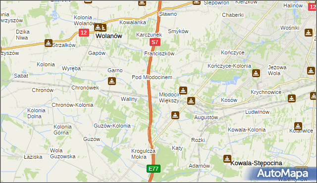 mapa Młodocin Większy, Młodocin Większy na mapie Targeo