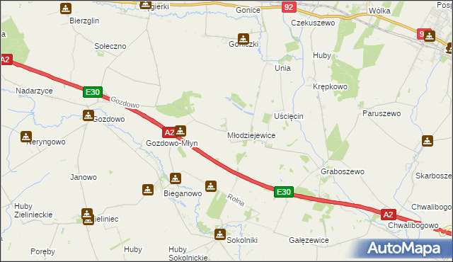 mapa Młodziejewice, Młodziejewice na mapie Targeo