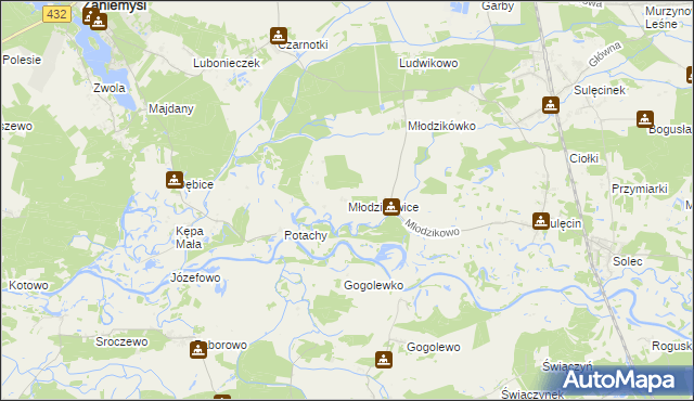mapa Młodzikowice, Młodzikowice na mapie Targeo