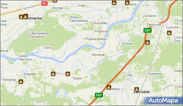 mapa Młynarze gmina Zabrodzie, Młynarze gmina Zabrodzie na mapie Targeo