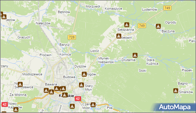 mapa Młynek Nieświński, Młynek Nieświński na mapie Targeo