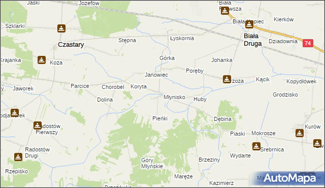 mapa Młynisko gmina Biała, Młynisko gmina Biała na mapie Targeo