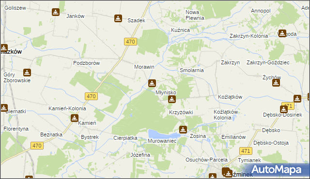 mapa Młynisko gmina Koźminek, Młynisko gmina Koźminek na mapie Targeo