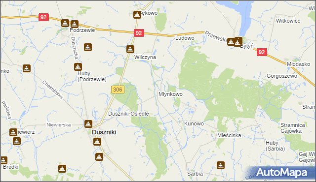 mapa Młynkowo gmina Duszniki, Młynkowo gmina Duszniki na mapie Targeo