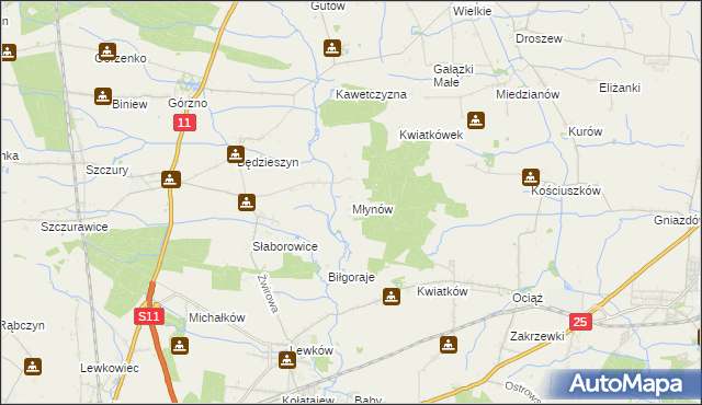 mapa Młynów gmina Ostrów Wielkopolski, Młynów gmina Ostrów Wielkopolski na mapie Targeo