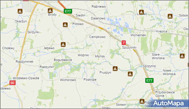 mapa Młyńsk gmina Płońsk, Młyńsk gmina Płońsk na mapie Targeo