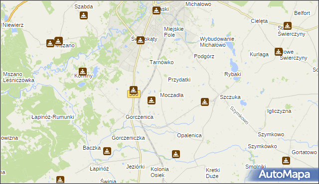 mapa Moczadła gmina Brodnica, Moczadła gmina Brodnica na mapie Targeo