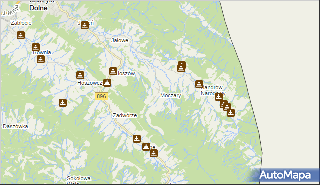 mapa Moczary gmina Ustrzyki Dolne, Moczary gmina Ustrzyki Dolne na mapie Targeo