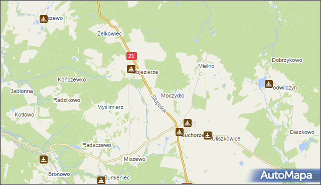 mapa Moczydło gmina Trzebielino, Moczydło gmina Trzebielino na mapie Targeo