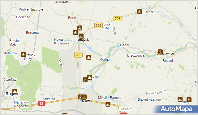 mapa Modła gmina Słupia, Modła gmina Słupia na mapie Targeo