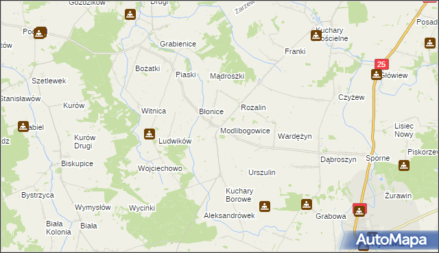 mapa Modlibogowice, Modlibogowice na mapie Targeo