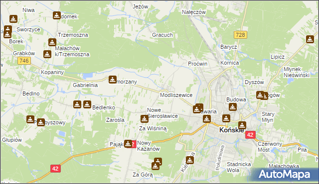 mapa Modliszewice, Modliszewice na mapie Targeo