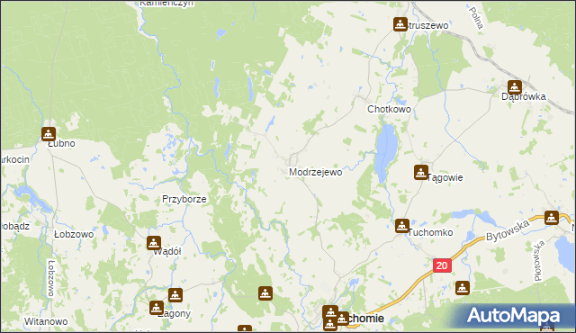 mapa Modrzejewo gmina Tuchomie, Modrzejewo gmina Tuchomie na mapie Targeo