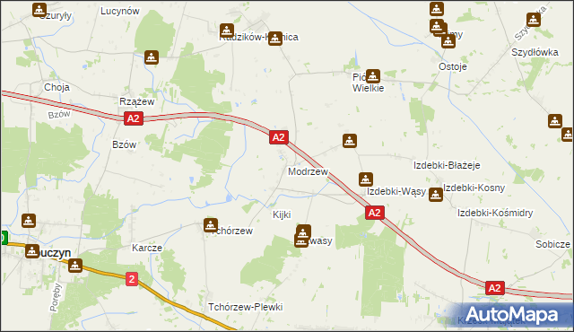 mapa Modrzew gmina Zbuczyn, Modrzew gmina Zbuczyn na mapie Targeo
