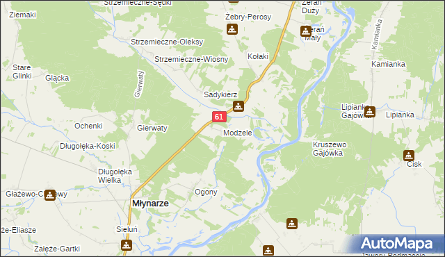 mapa Modzele gmina Młynarze, Modzele gmina Młynarze na mapie Targeo