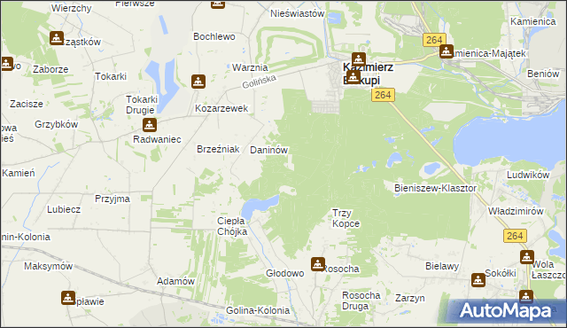 mapa Mokra gmina Kazimierz Biskupi, Mokra gmina Kazimierz Biskupi na mapie Targeo
