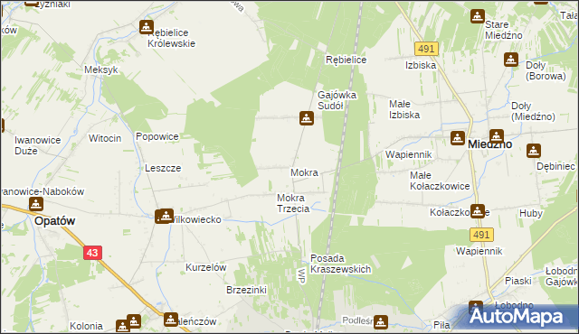 mapa Mokra gmina Miedźno, Mokra gmina Miedźno na mapie Targeo