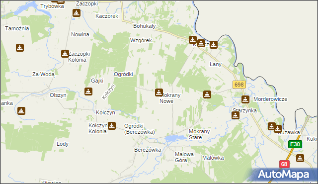 mapa Mokrany Nowe, Mokrany Nowe na mapie Targeo