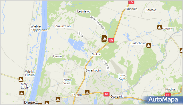 mapa Mokre gmina Grudziądz, Mokre gmina Grudziądz na mapie Targeo