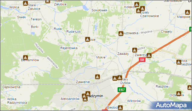 mapa Mokre gmina Radzymin, Mokre gmina Radzymin na mapie Targeo