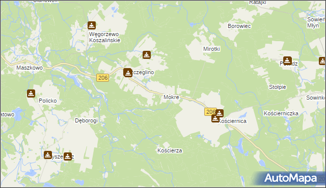 mapa Mokre gmina Sianów, Mokre gmina Sianów na mapie Targeo