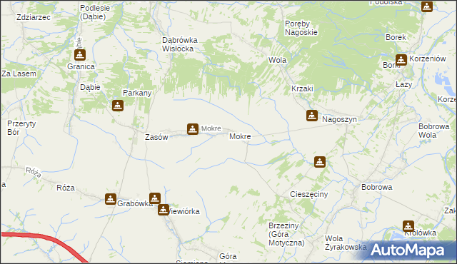 mapa Mokre gmina Żyraków, Mokre gmina Żyraków na mapie Targeo