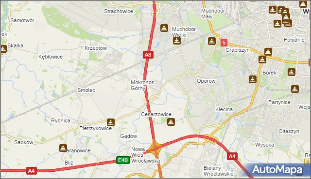 mapa Mokronos Dolny, Mokronos Dolny na mapie Targeo