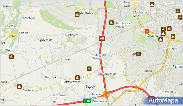 mapa Mokronos Górny, Mokronos Górny na mapie Targeo