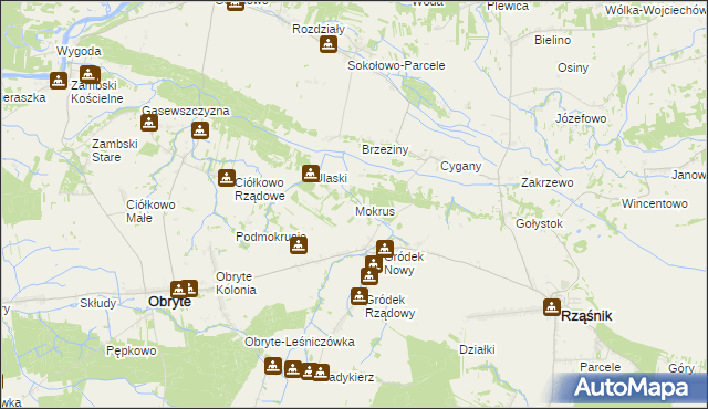 mapa Mokrus gmina Obryte, Mokrus gmina Obryte na mapie Targeo