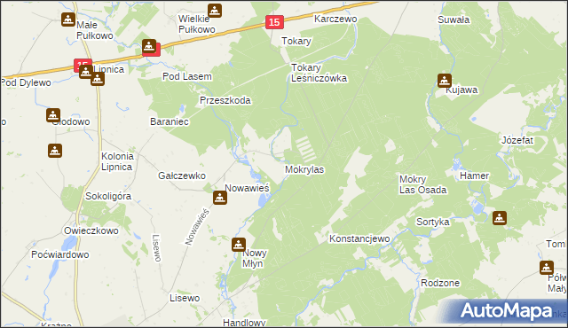 mapa Mokry Las gmina Golub-Dobrzyń, Mokry Las gmina Golub-Dobrzyń na mapie Targeo