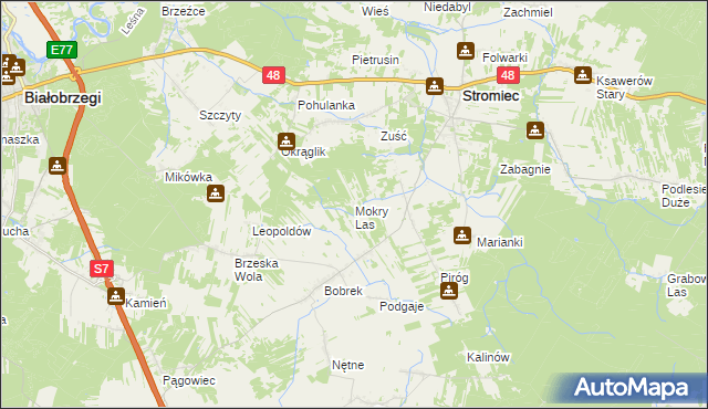 mapa Mokry Las gmina Stromiec, Mokry Las gmina Stromiec na mapie Targeo