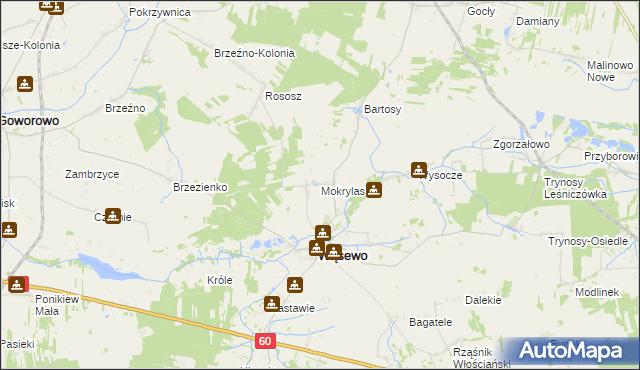 mapa Mokrylas, Mokrylas na mapie Targeo