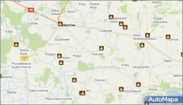 mapa Mokrzec gmina Potworów, Mokrzec gmina Potworów na mapie Targeo