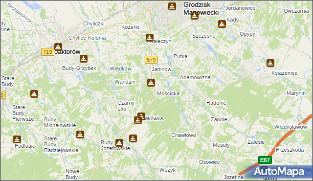 mapa Mościska gmina Grodzisk Mazowiecki, Mościska gmina Grodzisk Mazowiecki na mapie Targeo