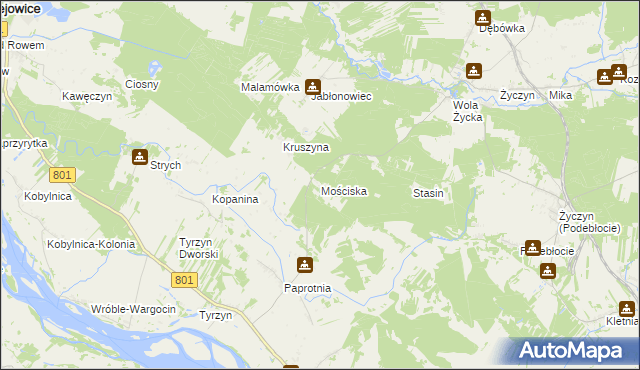 mapa Mościska gmina Trojanów, Mościska gmina Trojanów na mapie Targeo