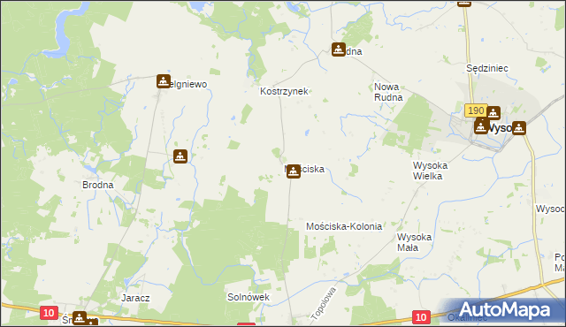 mapa Mościska gmina Wysoka, Mościska gmina Wysoka na mapie Targeo