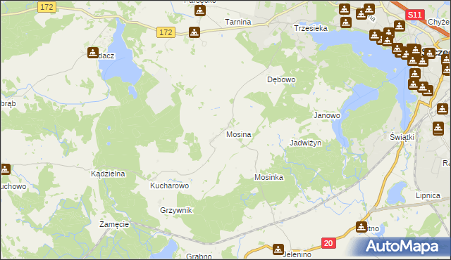 mapa Mosina gmina Szczecinek, Mosina gmina Szczecinek na mapie Targeo