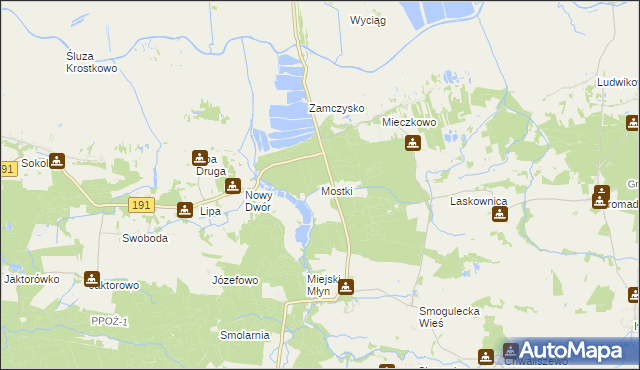 mapa Mostki gmina Gołańcz, Mostki gmina Gołańcz na mapie Targeo