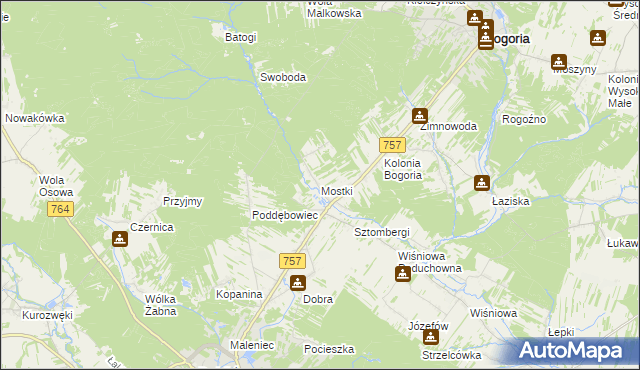 mapa Mostki gmina Staszów, Mostki gmina Staszów na mapie Targeo
